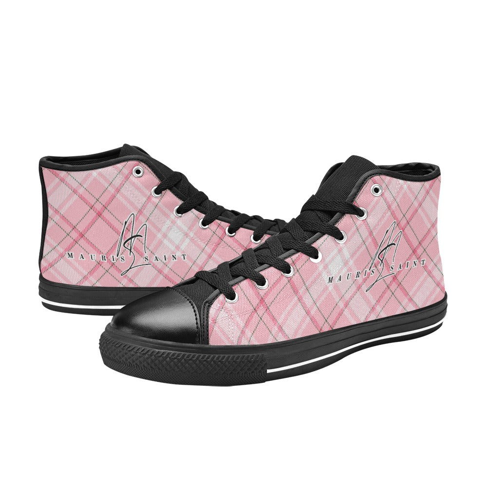 PINK PLAID - HIGH TOP CANVAS WOMEN'S SHOES ⭐⭐⭐⭐⭐