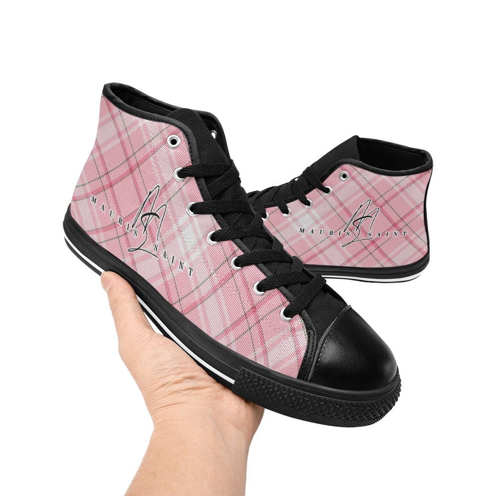 PINK PLAID - HIGH TOP CANVAS WOMEN'S SHOES ⭐⭐⭐⭐⭐