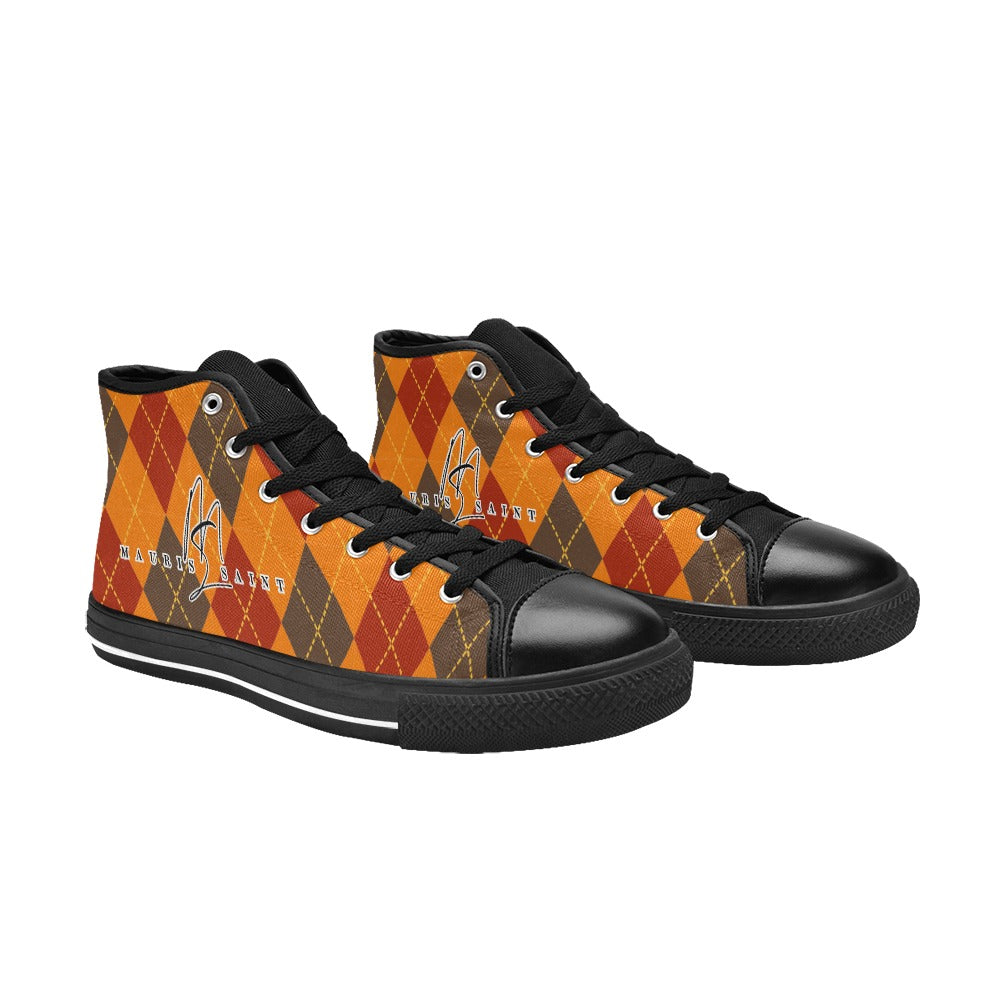 PUMPKIN SPICE PLAID - HIGH TOP CANVAS WOMEN'S SHOES ⭐⭐⭐⭐