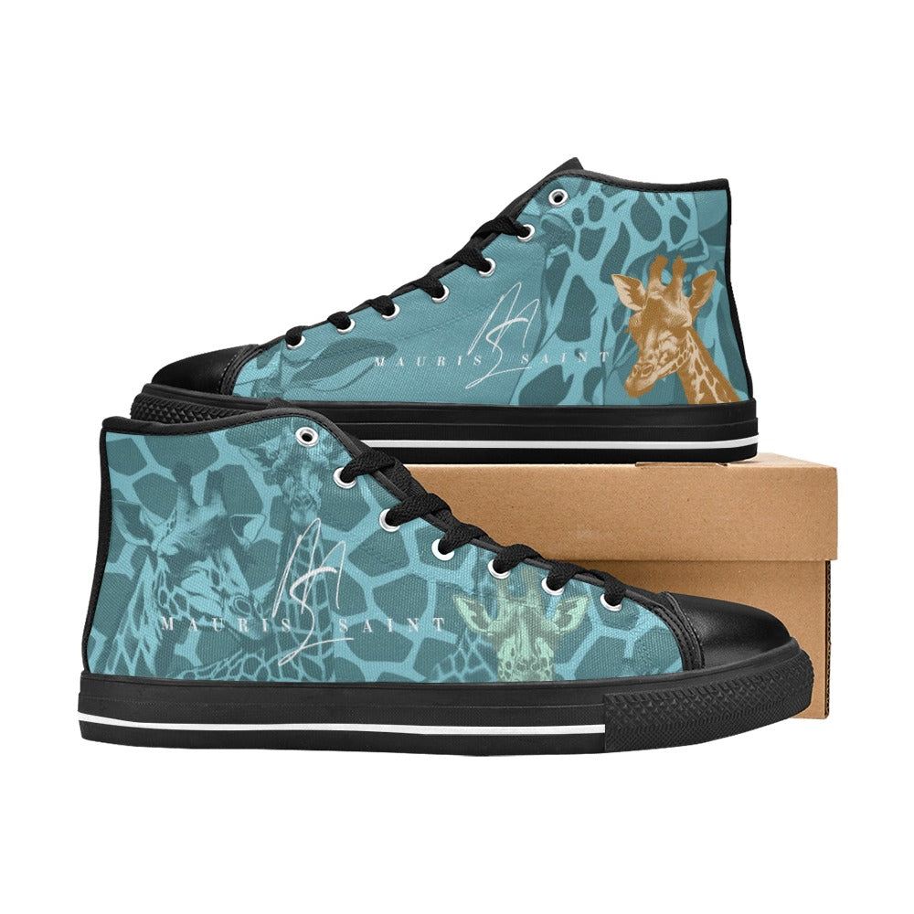 TEAL GIRAFFE - HIGH TOP CANVAS WOMEN'S SHOES ⭐⭐⭐⭐⭐