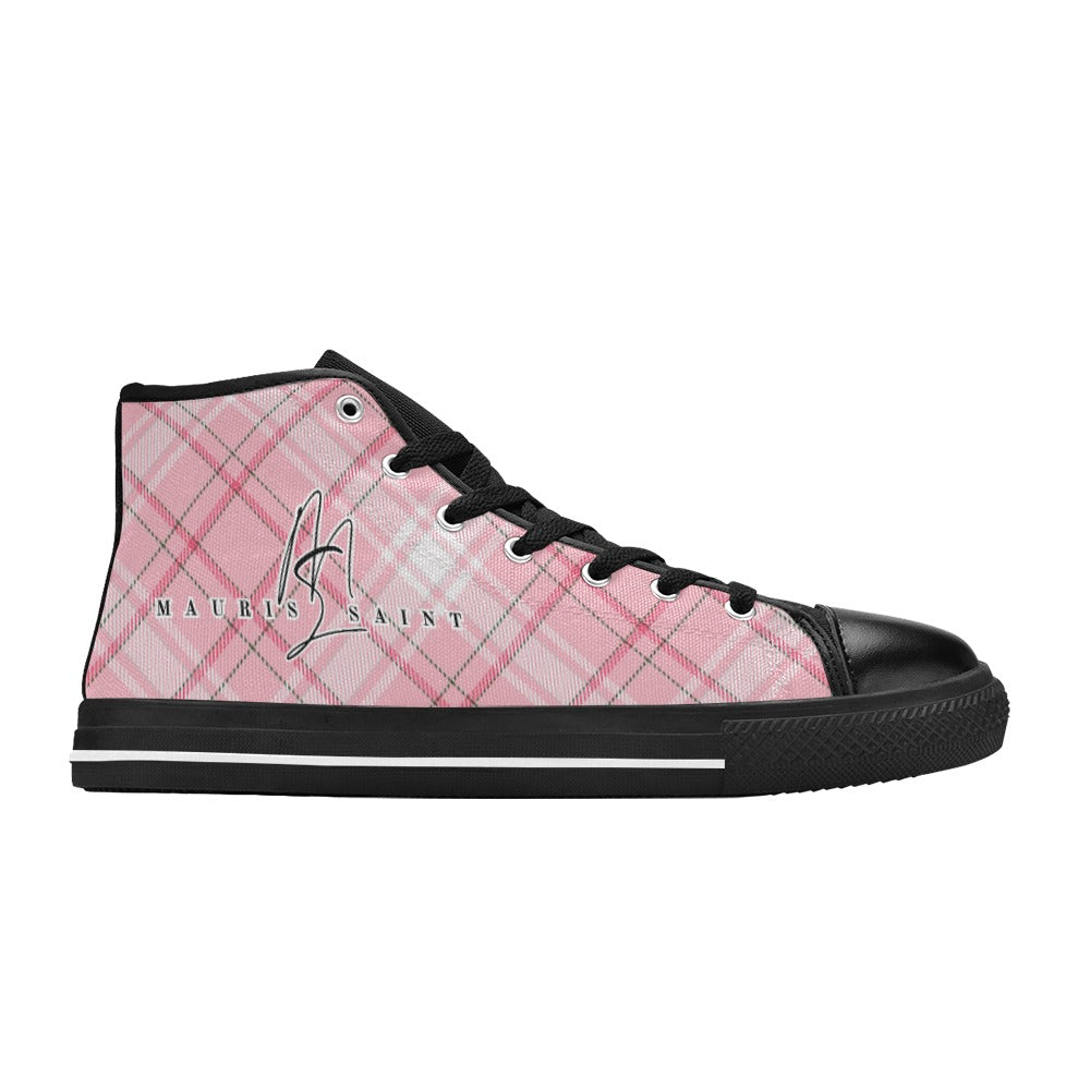 PINK PLAID - HIGH TOP CANVAS WOMEN'S SHOES ⭐⭐⭐⭐⭐