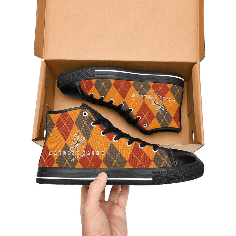 PUMPKIN SPICE PLAID - HIGH TOP CANVAS WOMEN'S SHOES ⭐⭐⭐⭐