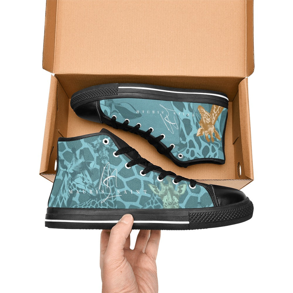 TEAL GIRAFFE - HIGH TOP CANVAS WOMEN'S SHOES ⭐⭐⭐⭐⭐