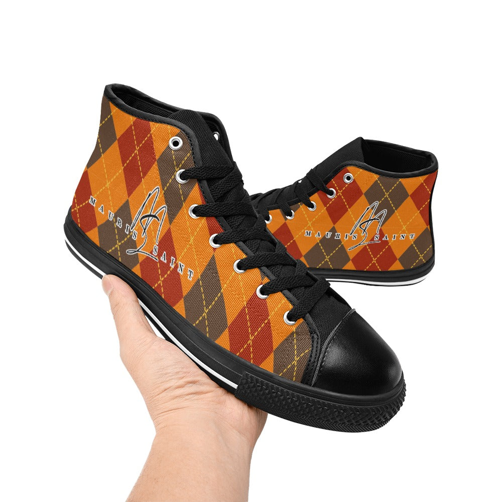 PUMPKIN SPICE PLAID - HIGH TOP CANVAS WOMEN'S SHOES ⭐⭐⭐⭐