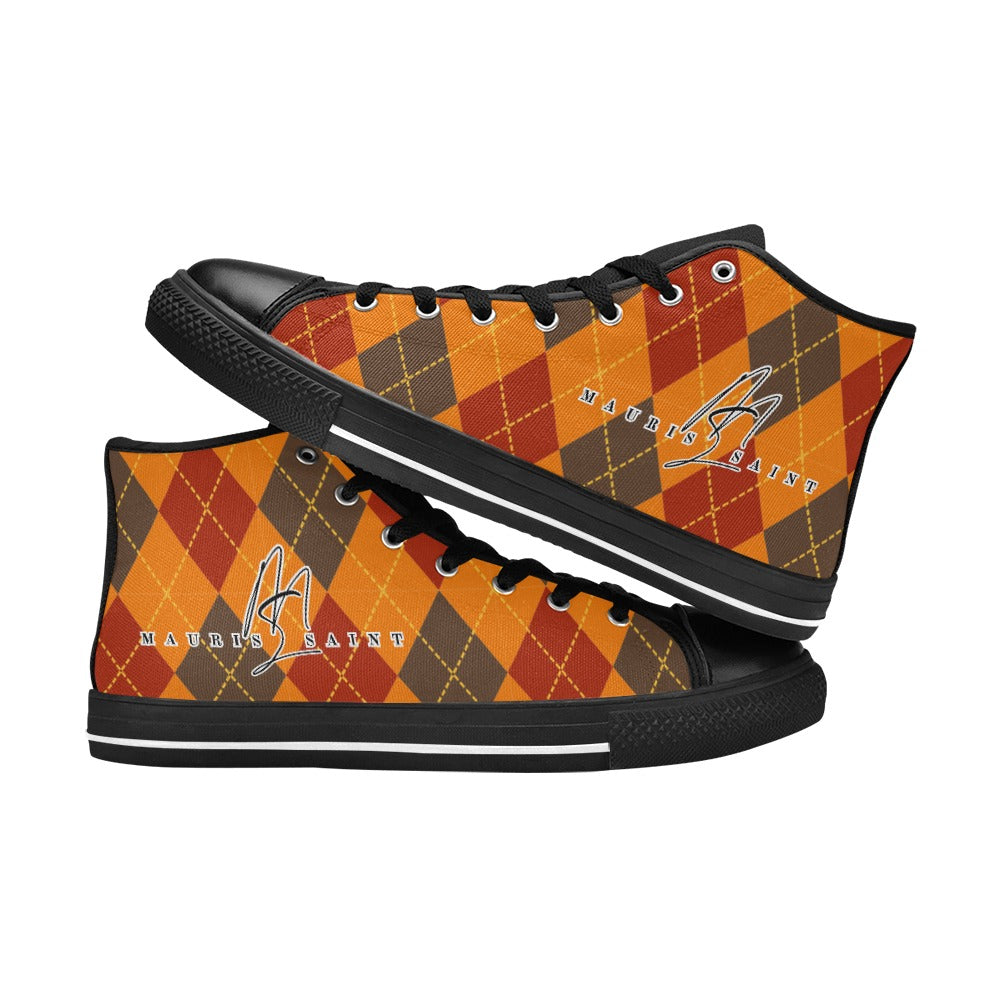 PUMPKIN SPICE PLAID - HIGH TOP CANVAS WOMEN'S SHOES ⭐⭐⭐⭐