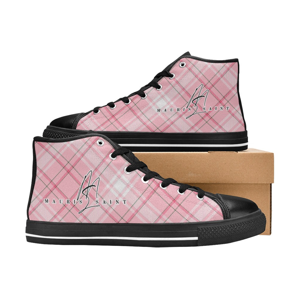 PINK PLAID - HIGH TOP CANVAS WOMEN'S SHOES ⭐⭐⭐⭐⭐