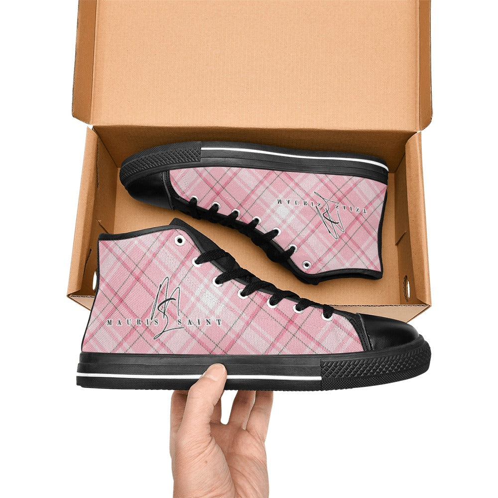 PINK PLAID - HIGH TOP CANVAS WOMEN'S SHOES ⭐⭐⭐⭐⭐