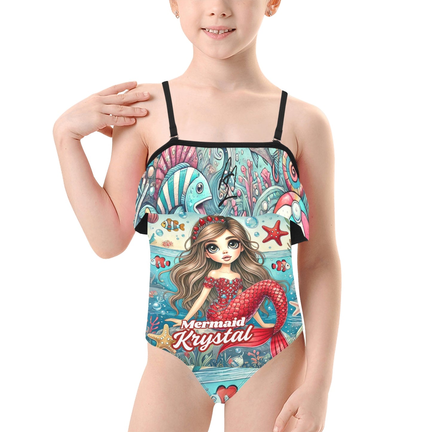 Mermaid Krystal's Special Edition 1 – Girls, Spaghetti Straps, Ruffle Swimsuit ⭐⭐⭐⭐⭐