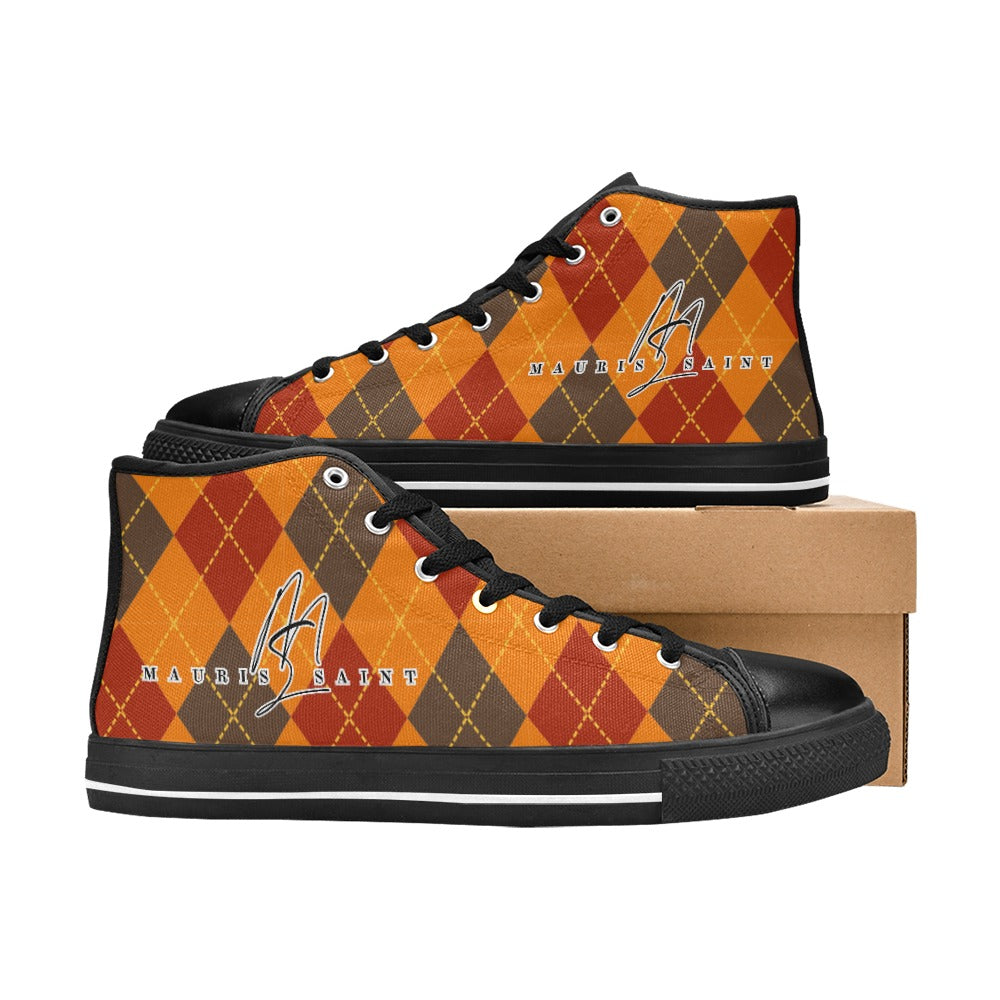 PUMPKIN SPICE PLAID - HIGH TOP CANVAS WOMEN'S SHOES ⭐⭐⭐⭐